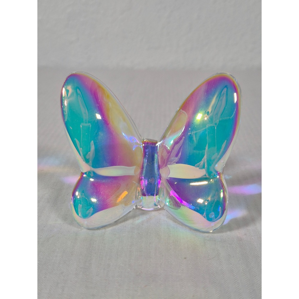Iridescent Art Glass Butterfly Figurine Aurora Borealis Rainbow Crystal Decor